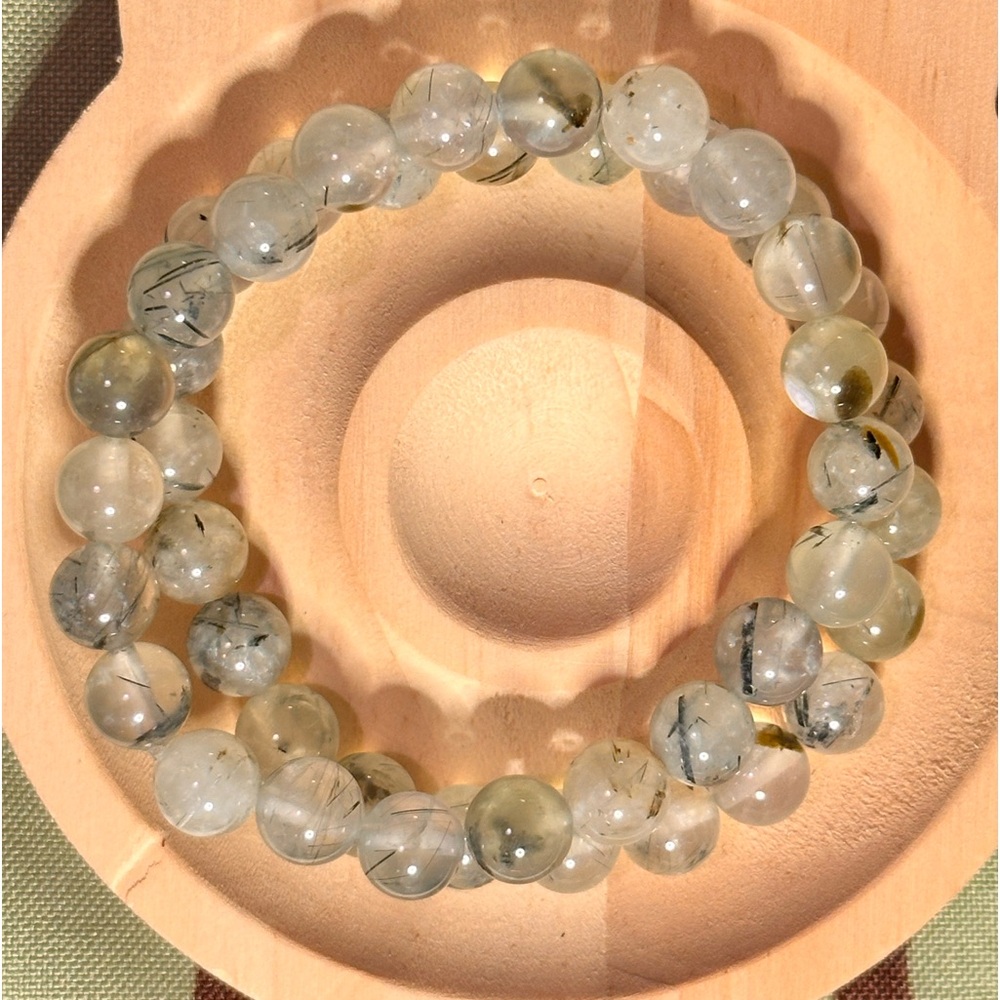 Tourmalinated Quartz Bracelet Natural Black Needle Rutilated Quartz Handmade 7”